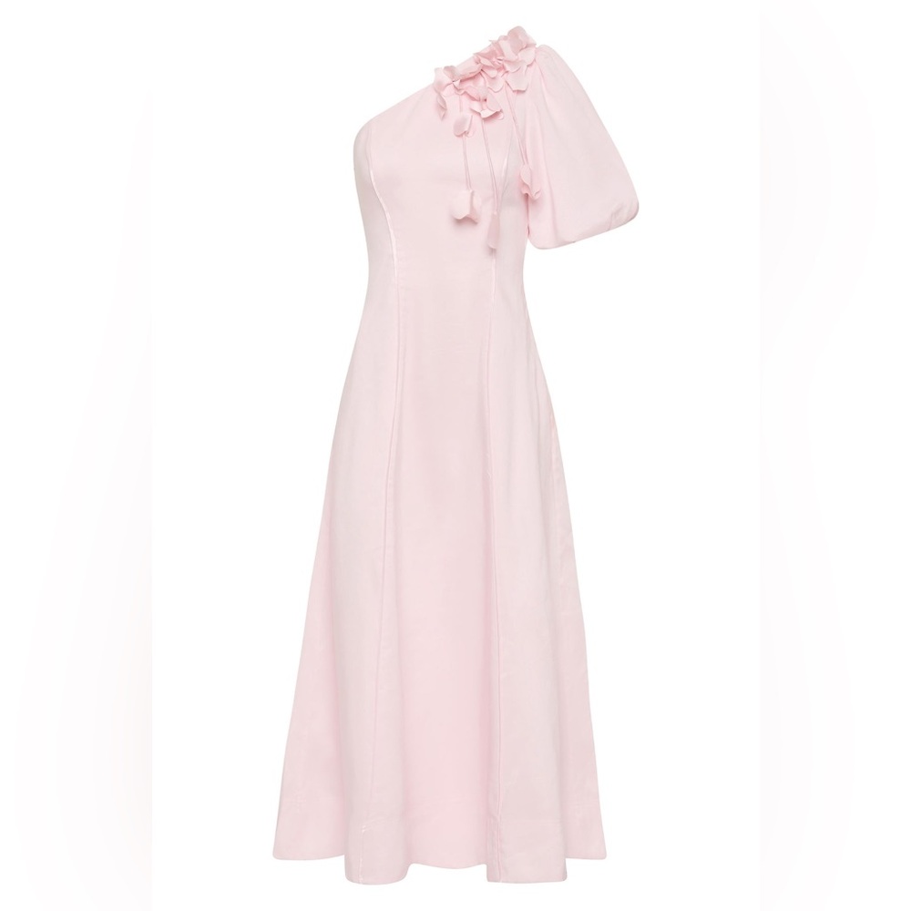 Aje Pink Camille Pink Floral Appliqued One-Shoulder Midi Dress AU6/US2 NWOT